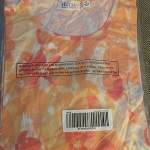 Denim & Co Womens 2X Jersey 3/4 Sleeve Watercolor Print Top Melon Round Neck NWT